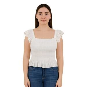 Good Luck Girl White Lace Ruffle Smocked Crop Top - Size Large NWT